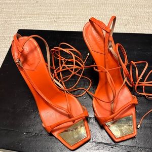 Schutz Heels Wrap up Ankle in Orange - Size 10